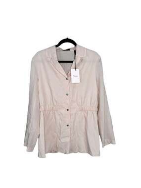 Theory Airy Shirting Cinch Waist Jacket in Beige
